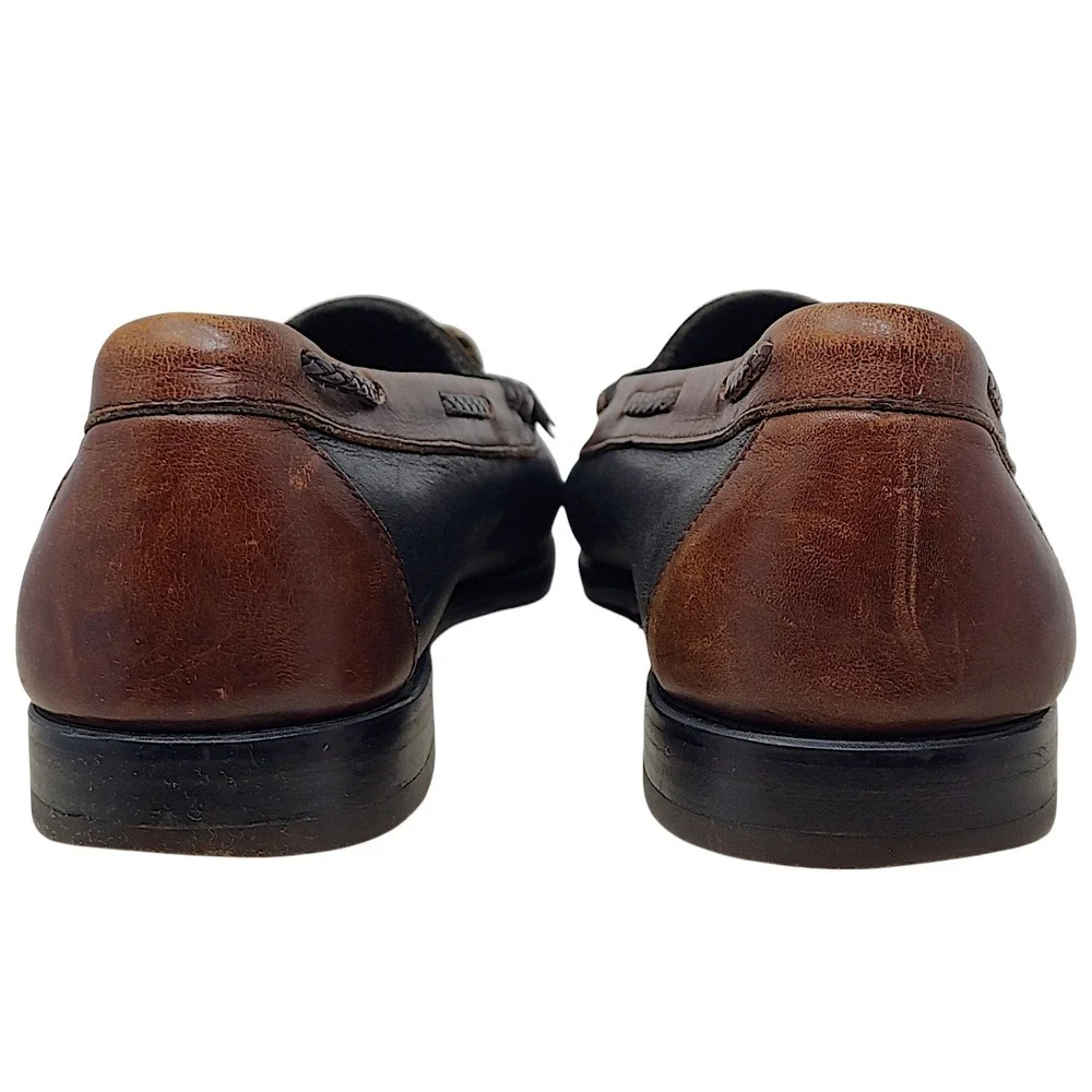 Johnston & Murphy Kiltie Loafers 11 D Mens Black Brown Tassel Leather Moc Toe